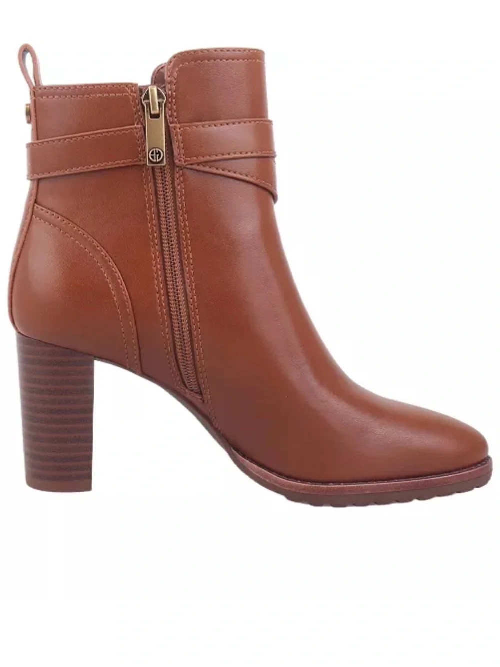 Giani Bernini Chestnut Brown Leather Block Heel Ankle Booties with Buckle